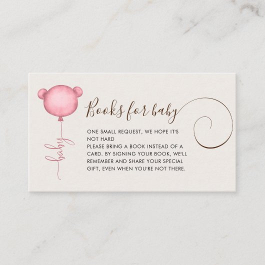 Boek Aanvraag Roze Beren ballon Baby shower Informatiekaartje (Voorkant)