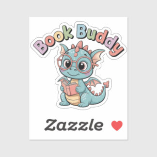 Boek Buddy Schattige Lezende Draak Sticker