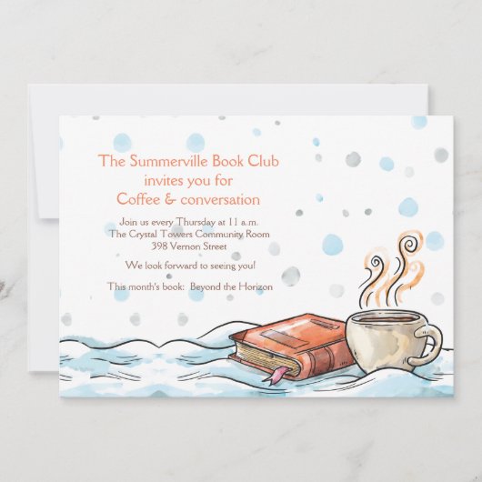 Boek en beker van koffie kaart (Voorkant)