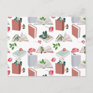 Boek- en bibliotheekleespatroon met botanische the feestdagenkaart