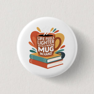 Boek en drank genot ronde button 3,2 cm