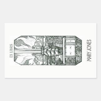 Boek en zwaard Bookplate Rechthoekige Sticker