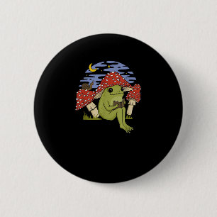 Boek Fan Kikker Met Paddenstoelen Hoed Cottagecore Ronde Button 5,7 Cm