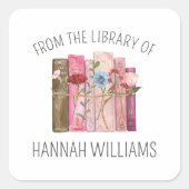 Boek Flower Pink uit de bibliotheek van Bookplate Vierkante Sticker (Voorkant)