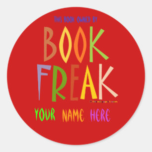 Boek Freak Bookplate - Rode achtergrond Ronde Sticker