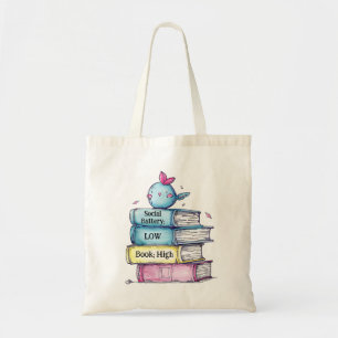 Boek hoog, sociale batterij laag boodschappentas tote bag