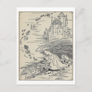 boek illustratie meisje met zeeschelpen briefkaart