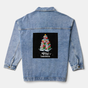 Boek Kerstboom Kerstcadeau voor boeken liefhebbers Denim Jacket