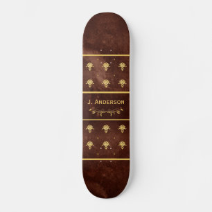 boek leder Brown en Gold Damask Patroon Skateboard