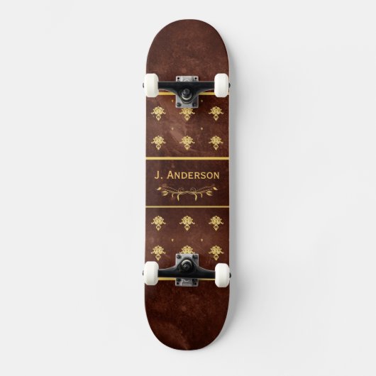 boek leder Brown en Gold Damask Patroon Skateboard (Voorkant)