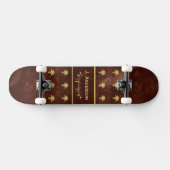 boek leder Brown en Gold Damask Patroon Skateboard (Horizontaal)