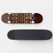 boek leder Brown en Gold Damask Patroon Skateboard (Horizontaal)