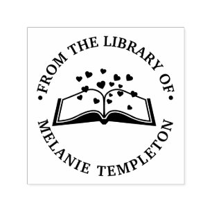 Boek met harten #1A "Uit de bibliotheek van" Round Zelfinktende Stempel