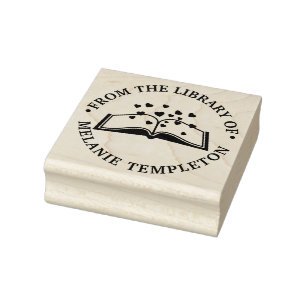 Boek met harten “Uit de bibliotheek van” Rond Rubberstempel