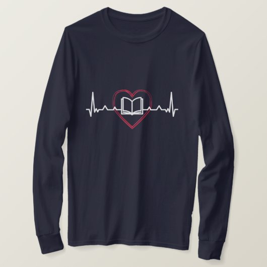 BOEK MET HEARBEAT-LIJN T-SHIRT (Design voorkant)