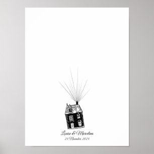 Boek met vingerafdrukken voor gasten op een rustig poster