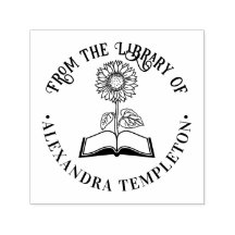 Boek met zonnebloem “Uit de bibliotheek van” Rond