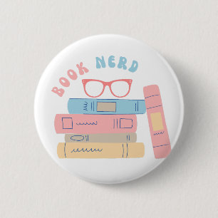 Boek Nerd Meisje Retro Design Ronde Button 5,7 Cm