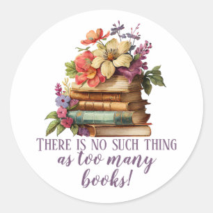 Boek over te veel boeken ronde sticker