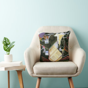 Boek, Pijp en Bril, Juan Gris, Vintage Cubisme Kussen