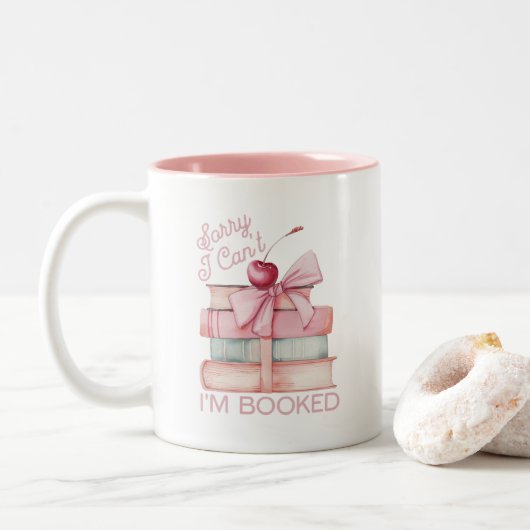 Boek Stack Coquette Bow Naam Tweekleurige Koffiemok (Met donut)