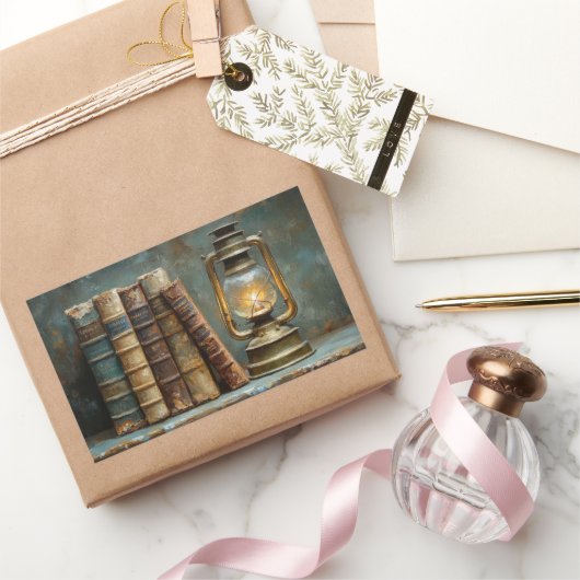 boek Stack Schilderen Antiek Bibliotheekmuur Rechthoekige Sticker (Geschenken)