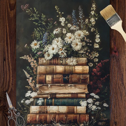 boek Stapel met Wildflower Decoupage Tissuepapier