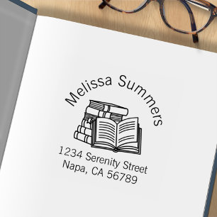 Boek stapel open boek arch adres ex-libris rubberstempel
