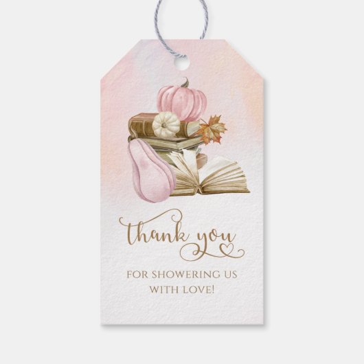 Boek Thema Roze Pompoen Baby shower Favor Cadeaulabel (Achterkant)
