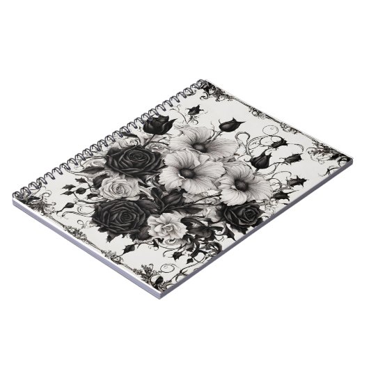 Boek van schaduwen met gotische zwarte bloemen notitieboek (Linkerzijde)