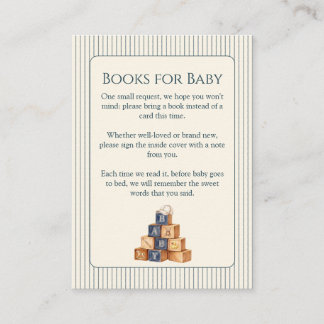Boek voor baby jongens baby shower Enclosure Card Informatiekaartje
