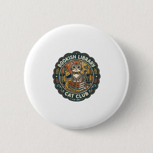 Boekachtige Bibliotheek Kat POD Vector Kunst - Boe Ronde Button 5,7 Cm