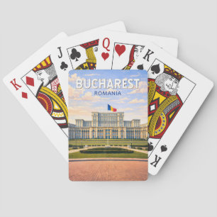 Boekarest Roemenië Illustratie Reis Kunst Vintage Pokerkaarten