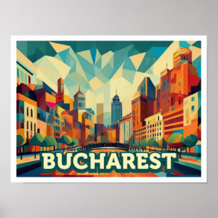 Boekarest Roemenië reizen artistiek kleurrijk Poster