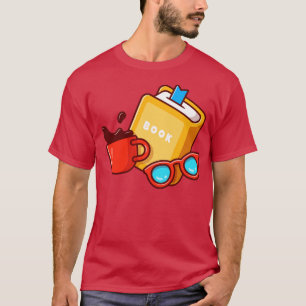 Boekeeglassen en beker van koffie-Cartoon T-shirt