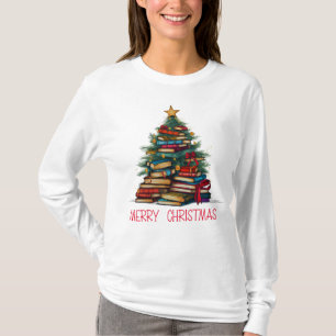 Boeken Boom Vrolijke Kerstmis Lange Mouw T-shirt