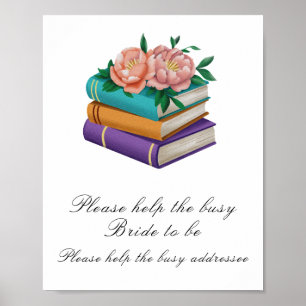 Boeken bruidsfeest met bloemen Help de drukke brui Poster