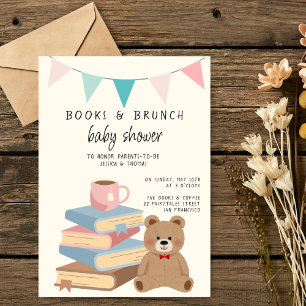 Boeken & Brunch Neutrale Boeken & Teddy Baby Showe Kaart