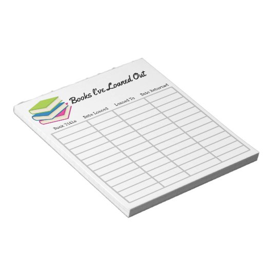 "Boeken die ik heb uitgeleend" Notitieblok (Schuin)