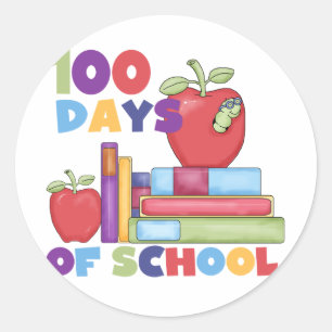 Boeken en appels 100 dagen schoolshirts ronde sticker