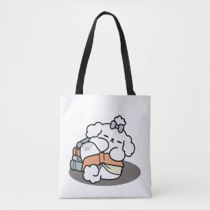 Boeken en blaffen - Schattige Sleepy Dog Reading D Draagtas