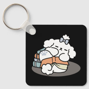 Boeken en blaffen - Schattige Sleepy Dog Reading D Sleutelhanger