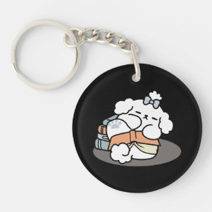 Boeken en blaffen - Schattige Sleepy Dog Reading D Sleutelhanger