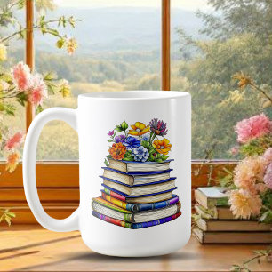   boeken en bloemen gepersonaliseerd koffiemok