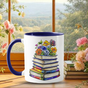   boeken en bloemen gepersonaliseerd mok