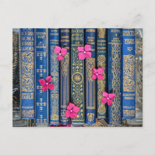 Boeken en Bloemen (Roze Bloesem) Briefkaart
