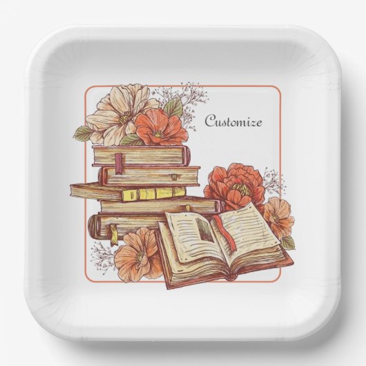 Boeken en Bloemen Vierkant Papieren Bordje (Voorkant)