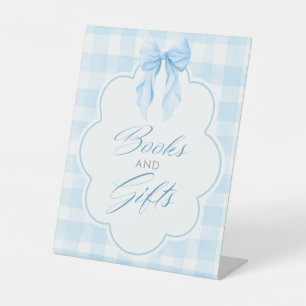 Boeken en Cadeaus Blauwe Strik Baby Shower Tafelbo Reclamebord Met Voetstuk