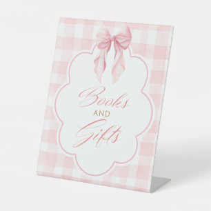 Boeken en Cadeaus Roze Strik Baby Shower Tafelbord Reclamebord Met Voetstuk