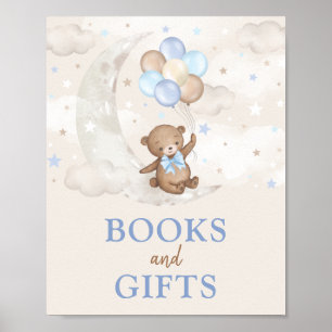 Boeken en cadeautjes Moon Teddy Bear Blue Brown-ba Poster
